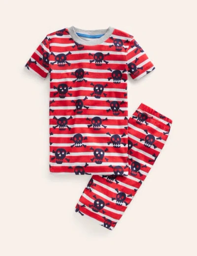 Mini Boden Kids' Single Short John Pajamas Salsa Red Skull Stripe Boys Boden