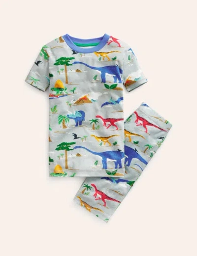 Mini Boden Kids' Single Short John Pajamas Shale Grey Jurassic Boys Boden In Multi