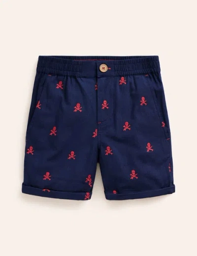 Mini Boden Kids' Smart Roll Up Shorts College Navy Skull Embroidery Boys Boden