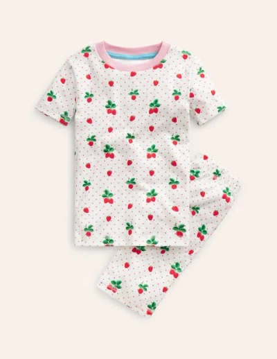 Mini Boden Kids' Snug Short John Pajamas Ivory Strawberry Girls Boden
