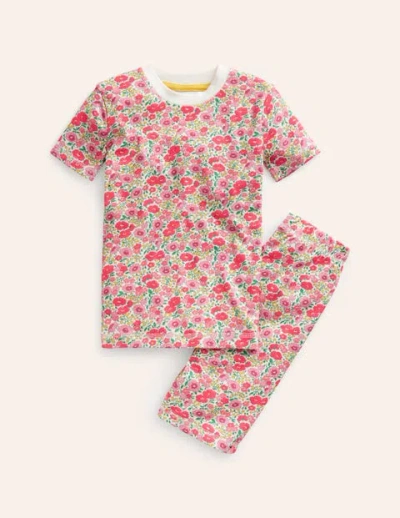 Mini Boden Kids' Snug Short John Pajamas Pink Flowerbed Girls Boden