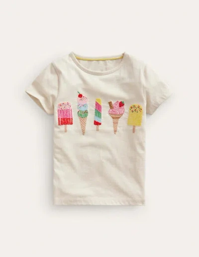 Mini Boden Kids' Superstitch Logo T-shirt Vanilla Pod Ice Creams Girls Boden