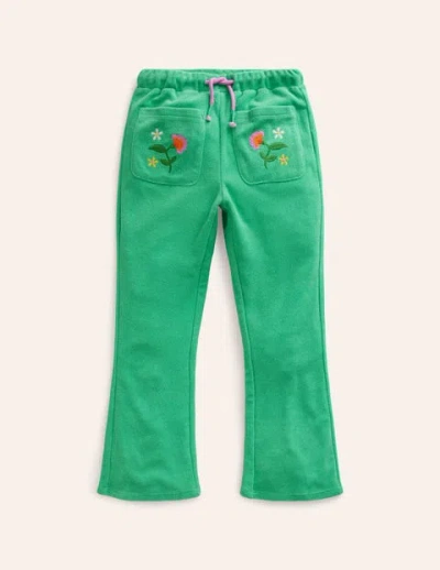 Mini Boden Kids' Towelling Flare Trousers Pea Green Girls Boden