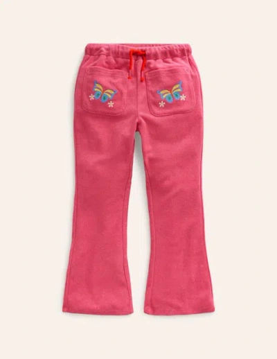 Mini Boden Kids' Towelling Flare Trousers Rose Pink Girls Boden