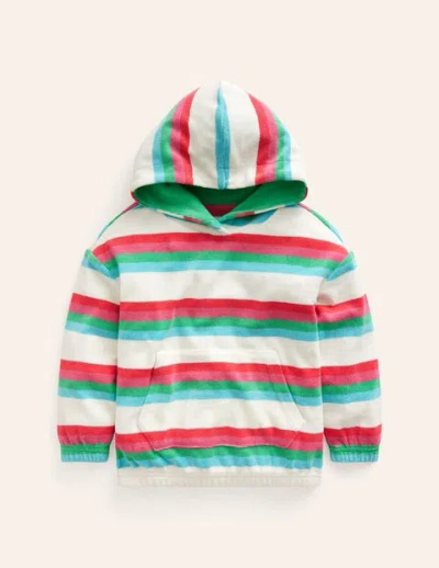 Mini Boden Kids' Towelling Hoodie Hot Coral & Pink Stripe Girls Boden