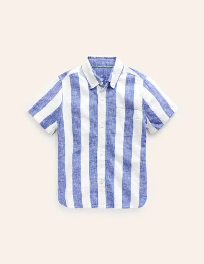 Mini Boden Kids' Cotton Linen Shirt Sapphire Blue / Ivory Stripe Boys Boden