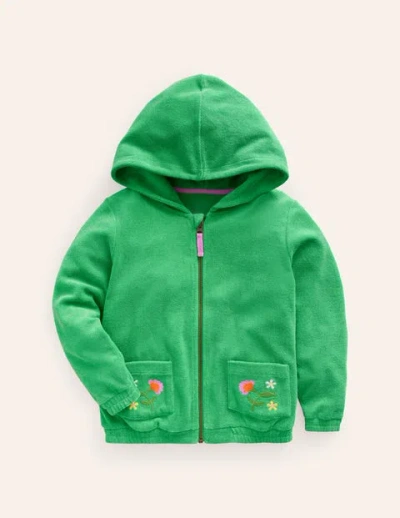Mini Boden Kids' Zip-through Towelling Hoodie Pea Green Girls Boden