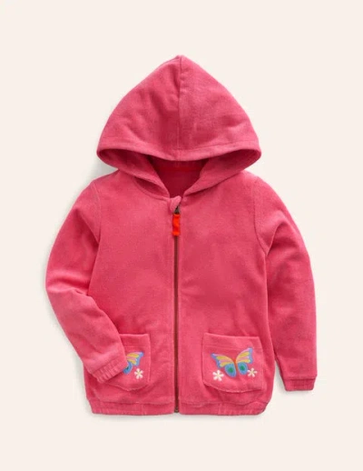 Mini Boden Kids' Zip-through Towelling Hoodie Rose Pink Girls Boden