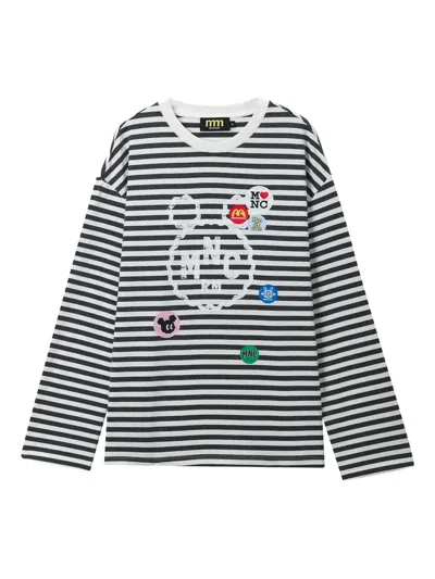 Mini Cream Striped Appliqué T-shirt In White