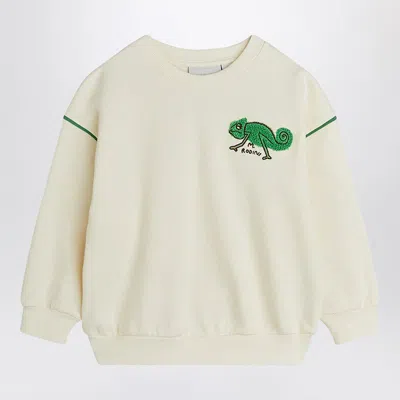 Mini Rodini Kids' Ivory Sweatshirt With A Velvet Lizard In White