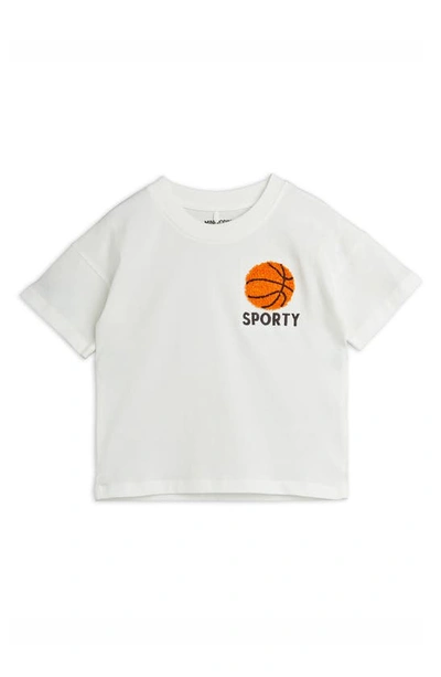 Mini Rodini Kids' Chenille Basketball Organic Cotton T-shirt In White