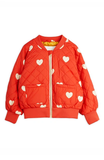 Mini Rodini Kids' Heart Print Quilted Baseball Jacket In Red