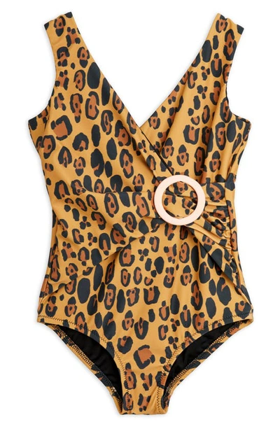 Mini Rodini Kids' Leopard Print One-piece Swimsuit In Beige