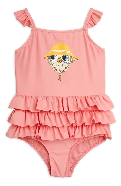 Mini Rodini Kids' Printed Ruffle-trimmed Swimsuit In Pink