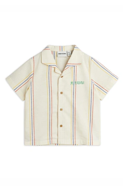 Mini Rodini Kids' Stripe Organic Cotton & Linen Camp Shirt In Neutrals