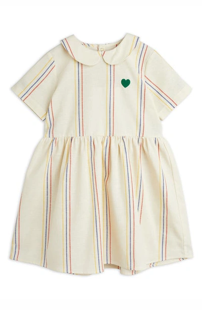 Mini Rodini Kids' Stripe Organic Cotton & Linen Dress In Off White