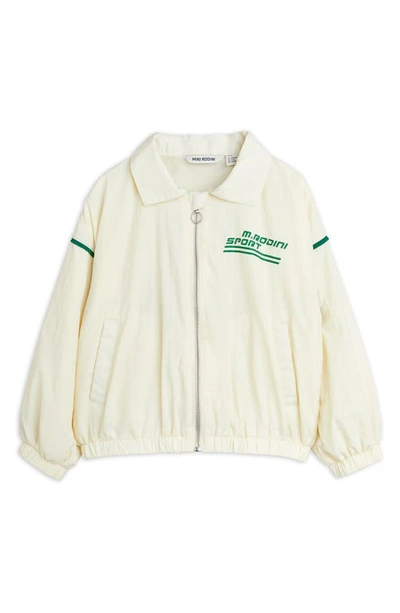Mini Rodini Kids' Weight Lifting Recycled Nylon Coach's Jacket In Off White