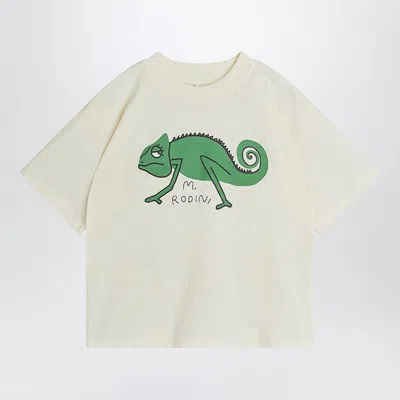 Mini Rodini Kids' White T-shirt With Lizard Print In Ivory