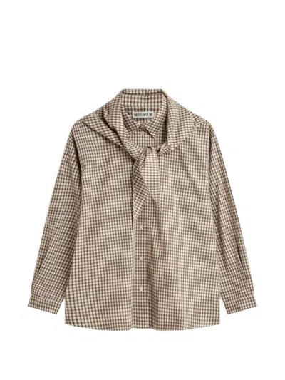 Minimum Harper Gingham-check Tie-detail Shirt In Brown