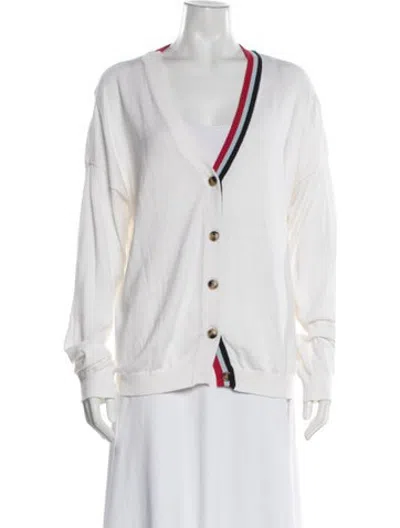 Pre-owned Minnie Rose Colorblock Pattern V-neck Sweater W/ Tags In White