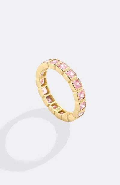 Mint & Lily Emerald Cut Birthstone Eternity Ring In October Pink Tourmaline