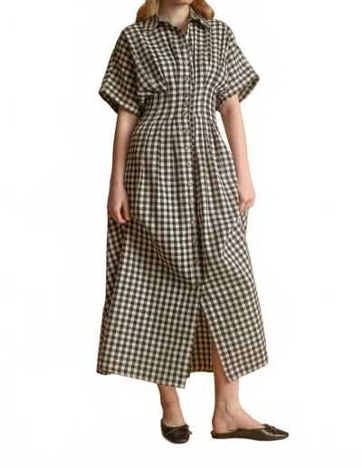 Miou Muse Gingham Button-down Midi Dress In Black-and-cream In Multi