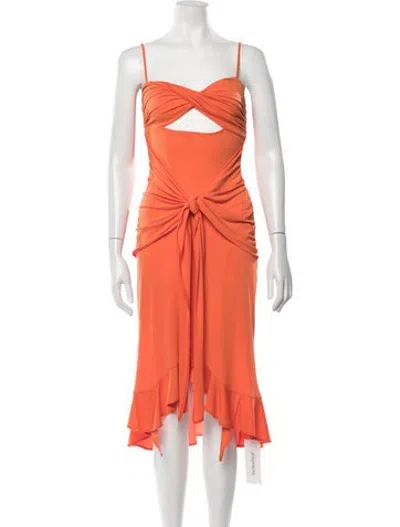 Pre-owned Mirae Plunge Neckline Midi Length Dress In Orange