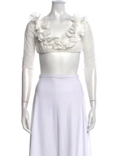 Pre-owned Mirror Palais V-neck Three-quarter Sleeve Crop Top In White