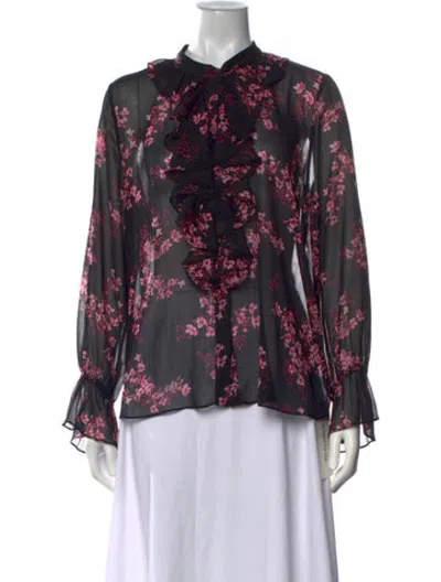 Pre-owned Misa Floral Print Long Sleeve Blouse In Black