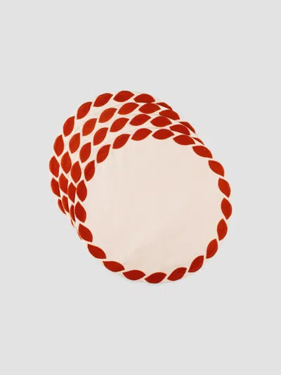 Misette Ribbon Weave Embroidered 4-piece Linen Placemat Set In Weave Red Green