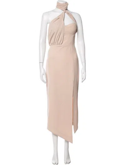 Pre-owned Misha Collection Halterneck Midi Length Dress In Neutrals