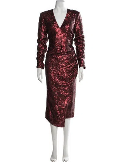 Pre-owned Misha Patterned Midi Length Dress In Red
