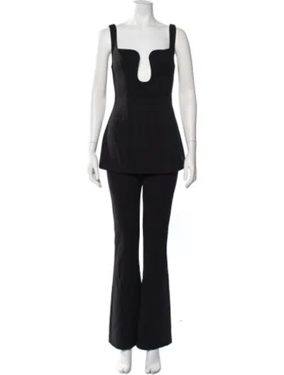 Pre-owned Misha Plunge Neckline Jumpsuit In Black