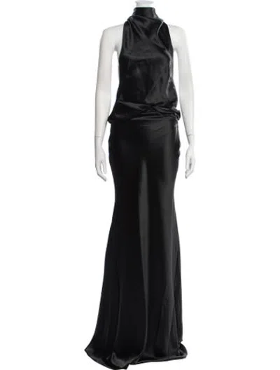 Pre-owned Misha Turtleneck Long Dress In Black