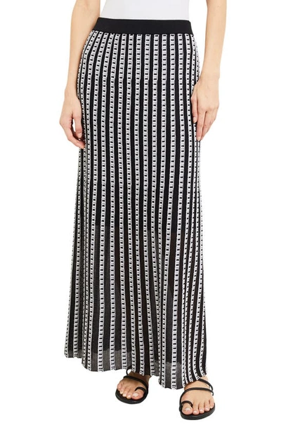 Misook Burnout Stripe A-line Maxi Skirt In Black/white