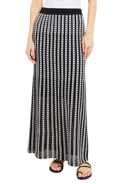 Misook Burnout Stripe A-line Maxi Skirt In Black White