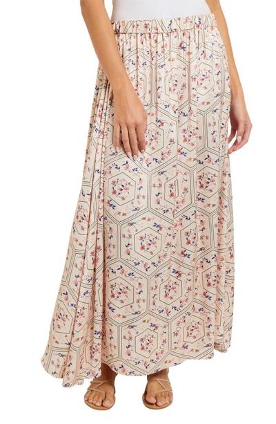Misook Floral Pleated Maxi Skirt In Biscotti Porcelain Pink