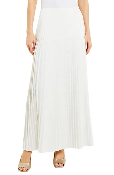 Misook Pleated Woven A-line Maxi Skirt In White