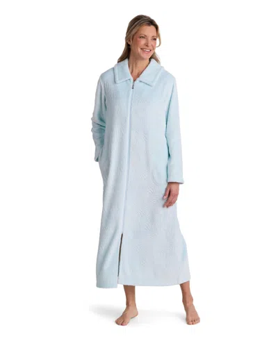 Miss Elaine Petite Long-sleeve Fleece Knit Zip-front Robe In Blue