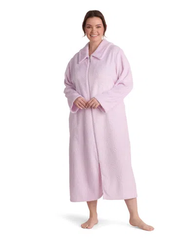 Miss Elaine Plus Size Zip-front Long-sleeve Fleece Knit Robe In Pink