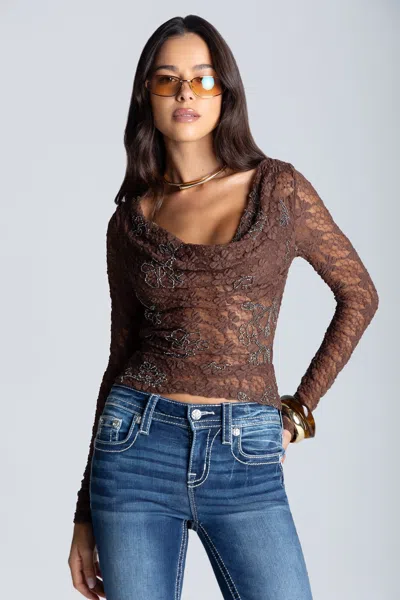 Miss Me Cannes Lace Top - Xs / Brown