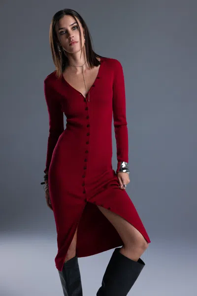 Miss Me Saylor Buttoned Midi Dress - L / Red
