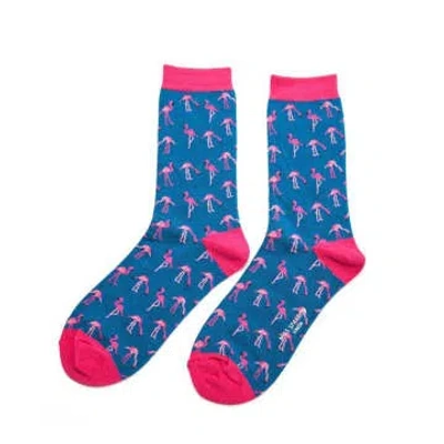 Miss Sparrow Hot Pink Sausage Dogs Socks In Blue