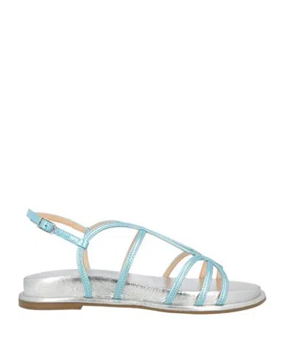 Miss Unique Woman Sandals Azure Size 8 Leather In Multi
