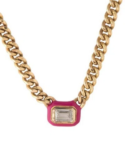 Pre-owned Missoma Cubic Zirconia & Enamel Stone Floating Pendant Chain Necklace, 18" In Pink