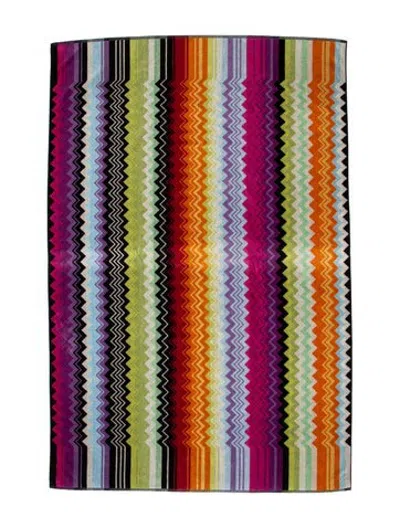 Pre-owned Missoni Cotton Zig Zag Bath Towel In Neutrals/purple