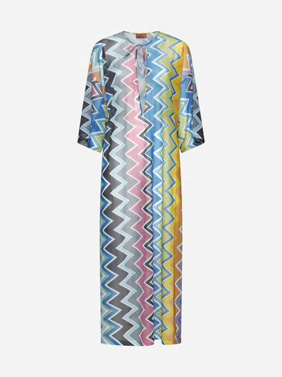 Missoni Macro Zig-zag Long Kaftan Dress In Multicolor