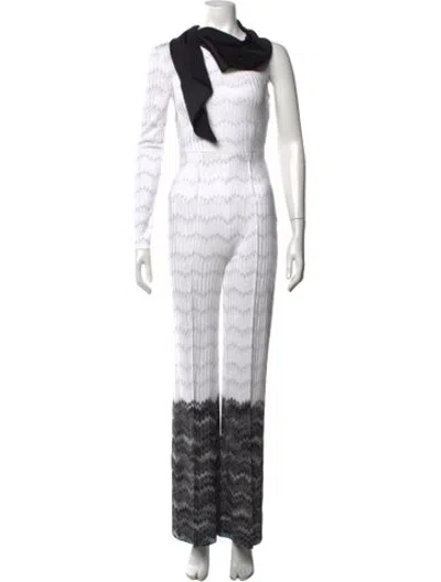 Pre-owned Missoni Patterned One-shoulder Jumpsuit W/ Tags In Metallic/white