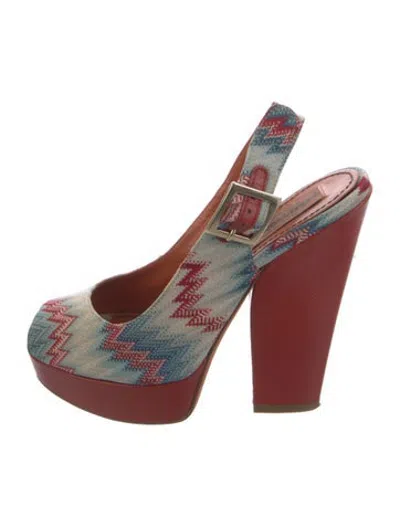 Pre-owned Missoni Patterned Slingback Pumps In Blue/red