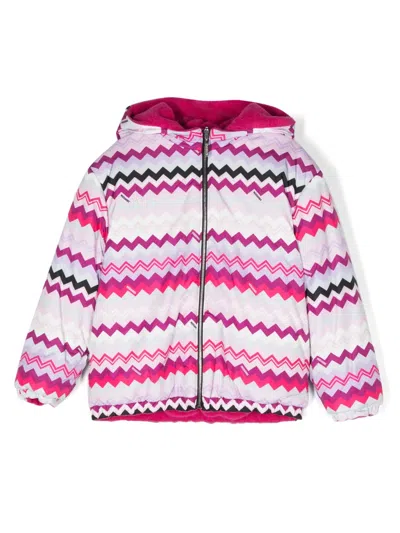 Missoni Kids' Pink And Fuchsia Reversible Jacket With Chevron Pattern In Multicolor